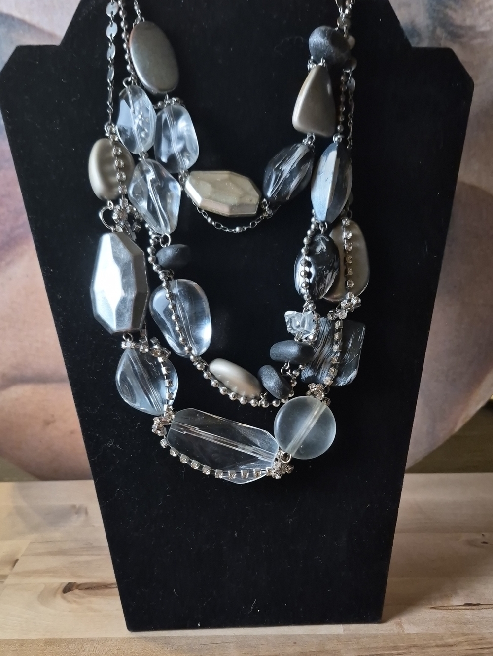 Chico's Clear and Silver Multi-Strand Statement Necklace
